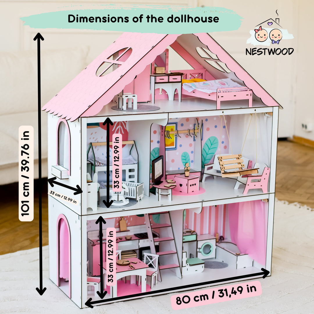 Wooden dollhouse Fantasy scale 1:6 NestWood pink