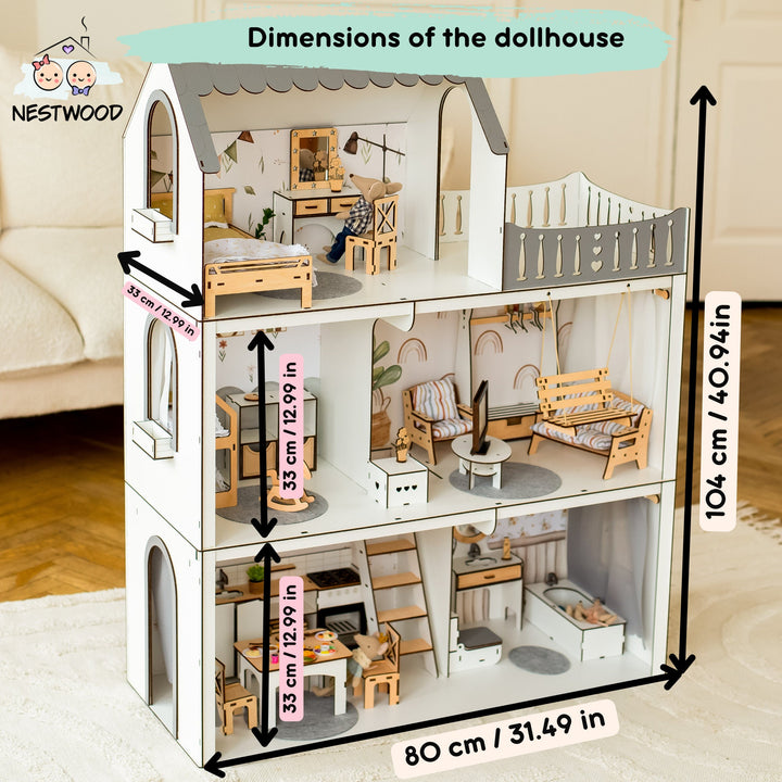 Wooden dollhouse Lux Light scale 1:6 NestWood Eco