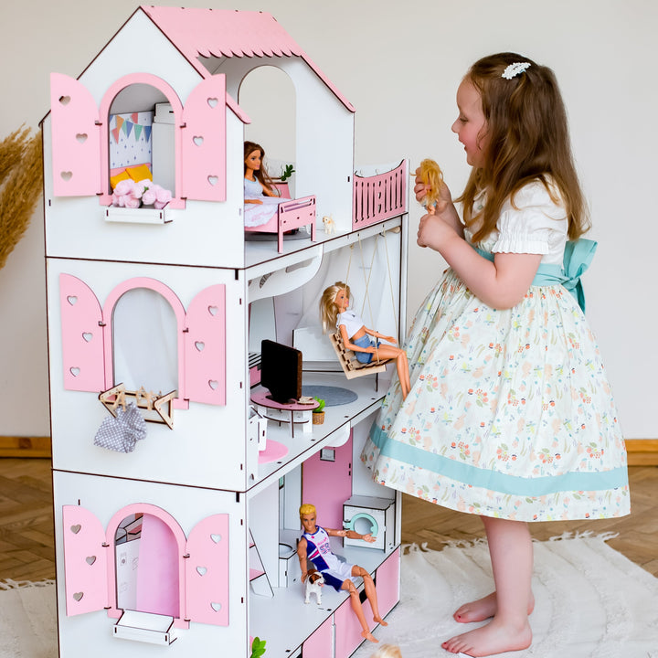 Wooden dollhouse Lux with organizer scale 1:6 NestWood pink