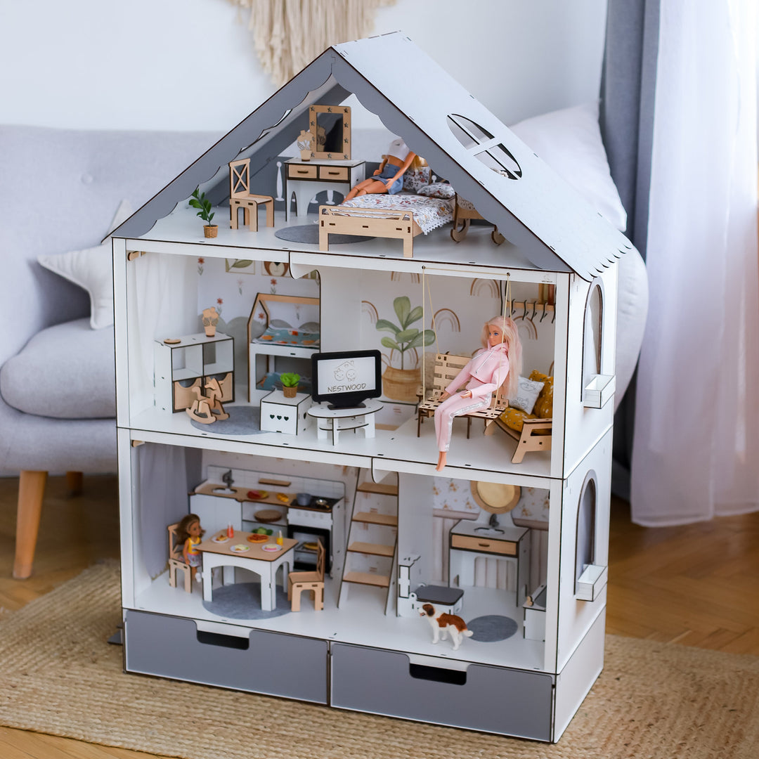 Wooden dollhouse Fantasy with organizer scale 1:6 NestWood Eco