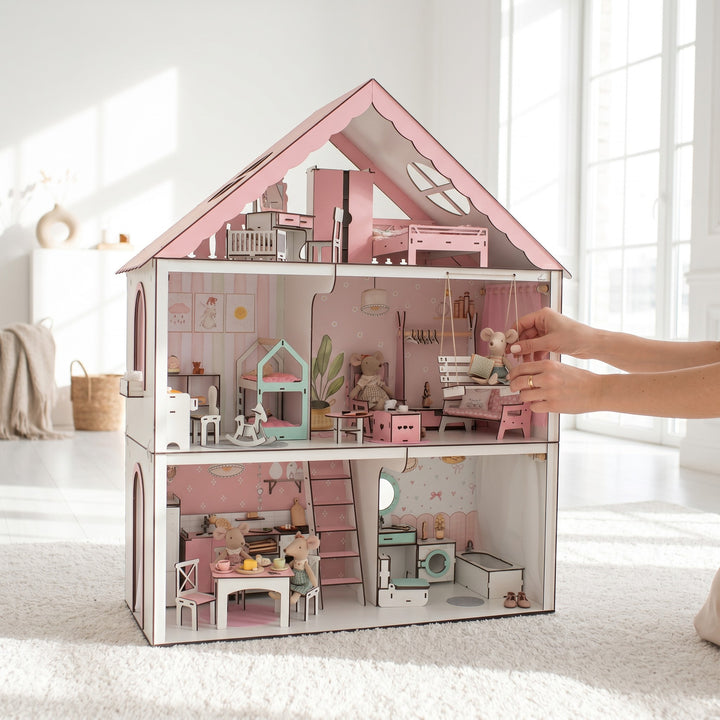 Wooden dollhouse Fantasy scale 1:6 NestWood pink