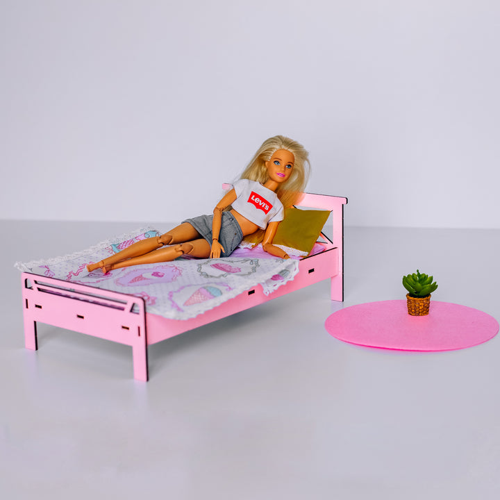 Wooden doll bed scale 1:6 NestWood Pink