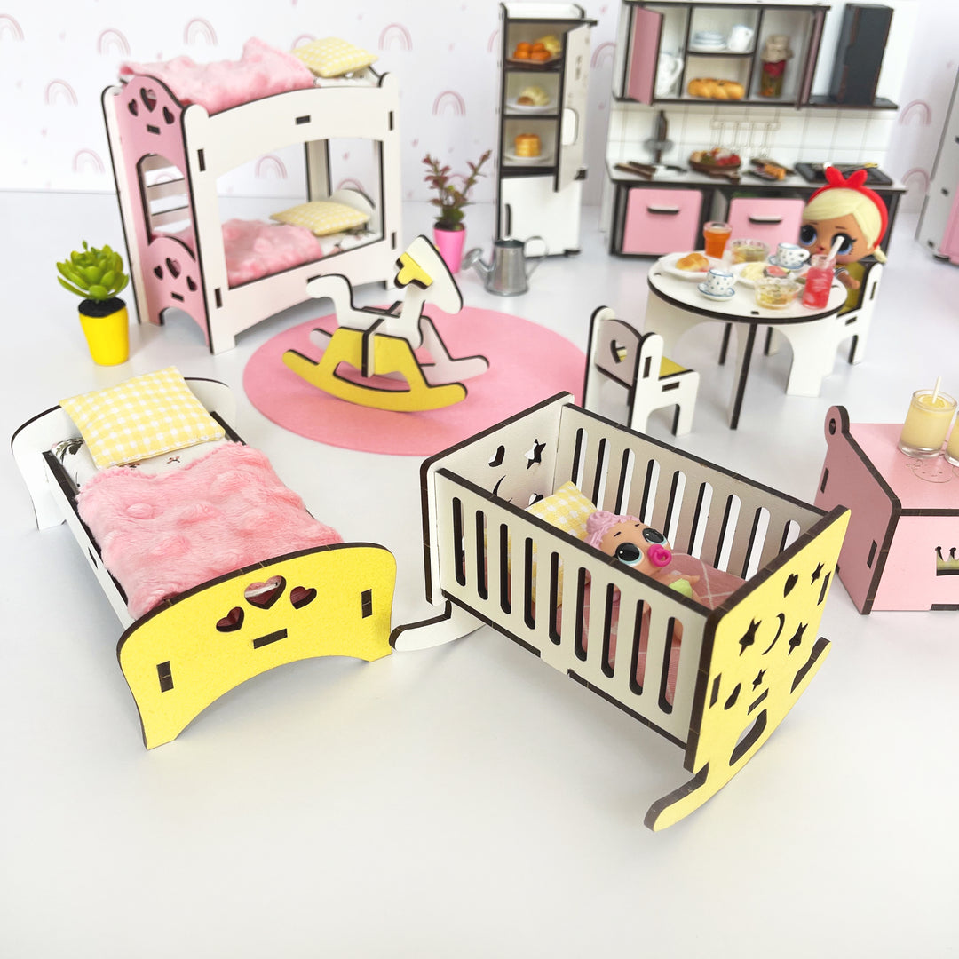 Wooden furniture set Medium in scale 1:12 NestWood Pink