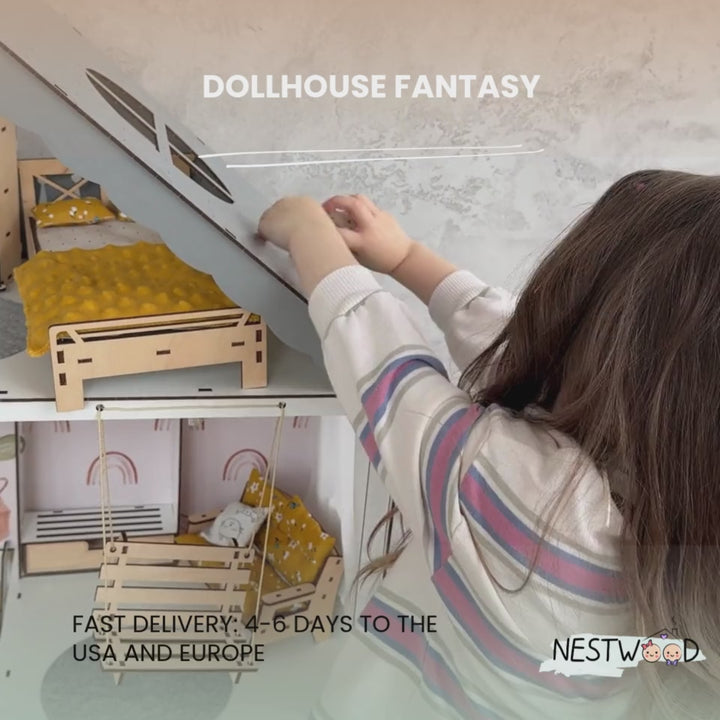 Wooden dollhouse Fantasy with organizer scale 1:6 NestWood Eco