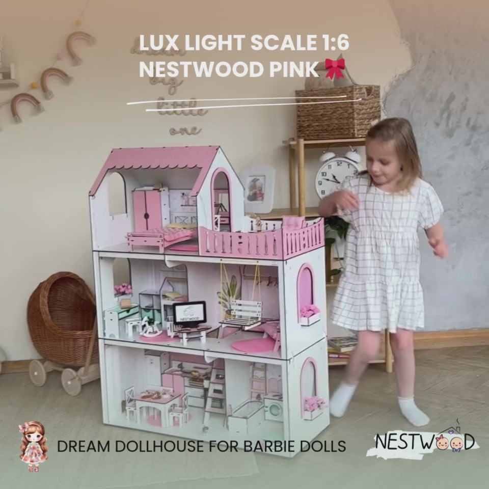 Wooden dollhouse Lux Light scale 1:6 NestWood pink