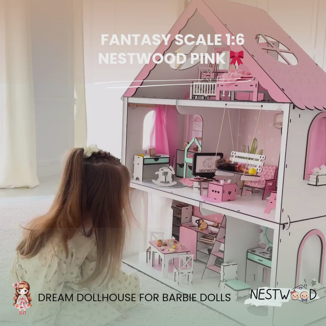 Wooden dollhouse Fantasy scale 1:6 NestWood pink