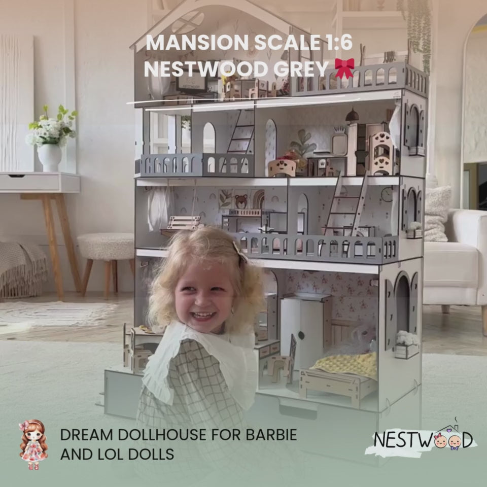 Wooden dollhouse Mansion scale 1:6 NestWood Eco