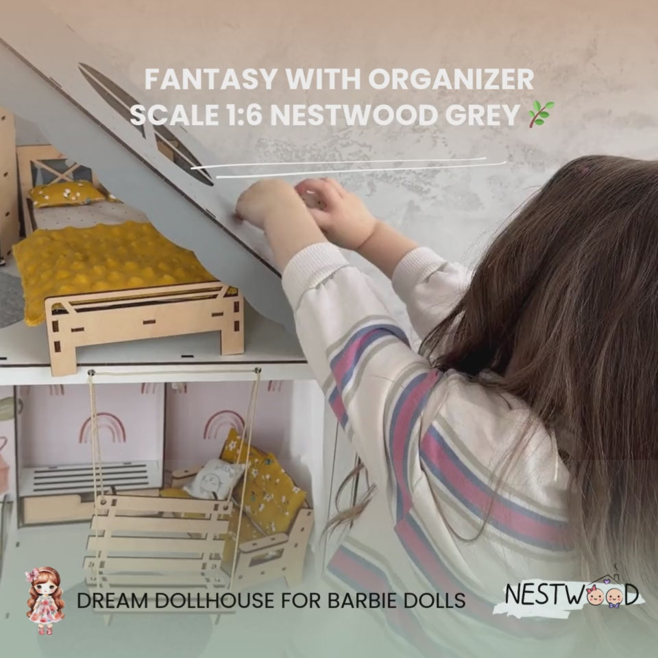 Wooden dollhouse Fantasy with organizer scale 1:6 NestWood Eco