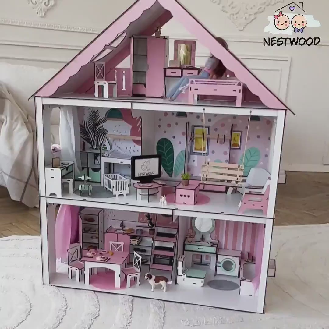 Wooden dollhouse Fantasy scale 1:6 NestWood pink