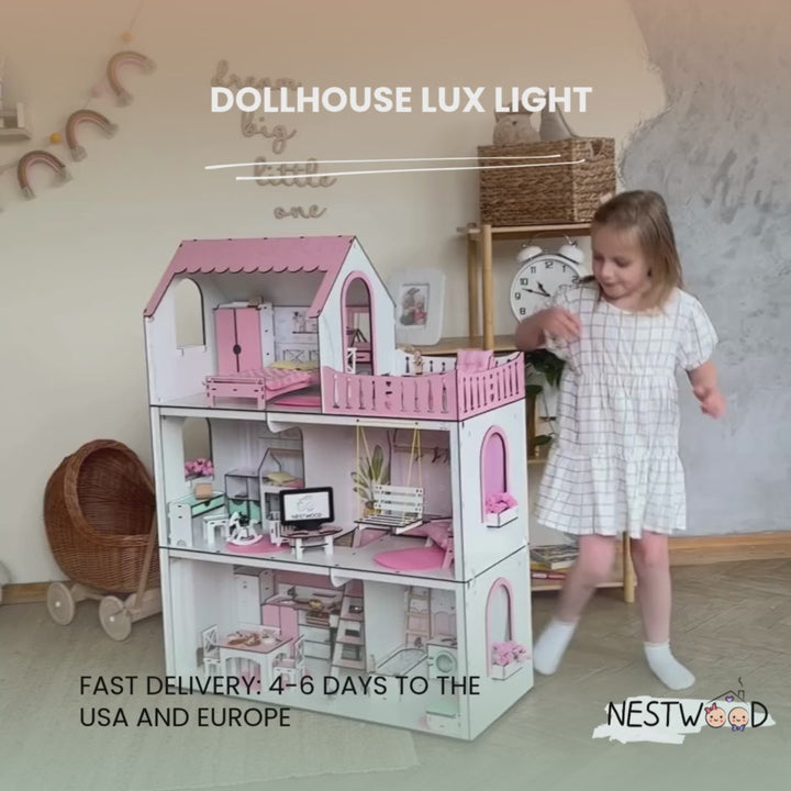 Wooden dollhouse Lux Light scale 1:6 NestWood pink