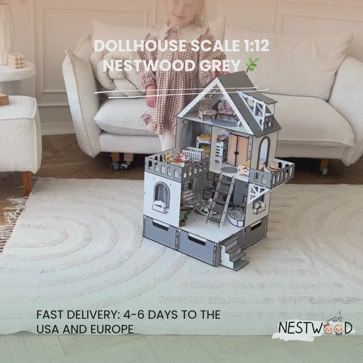 Wooden dollhouse Mini cottage with organizer scale 1:12 NestWood Eco