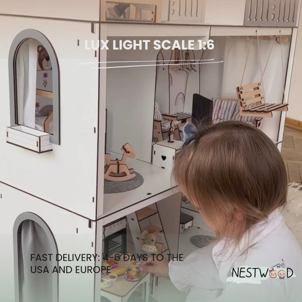 Wooden dollhouse Lux Light scale 1:6 NestWood Eco