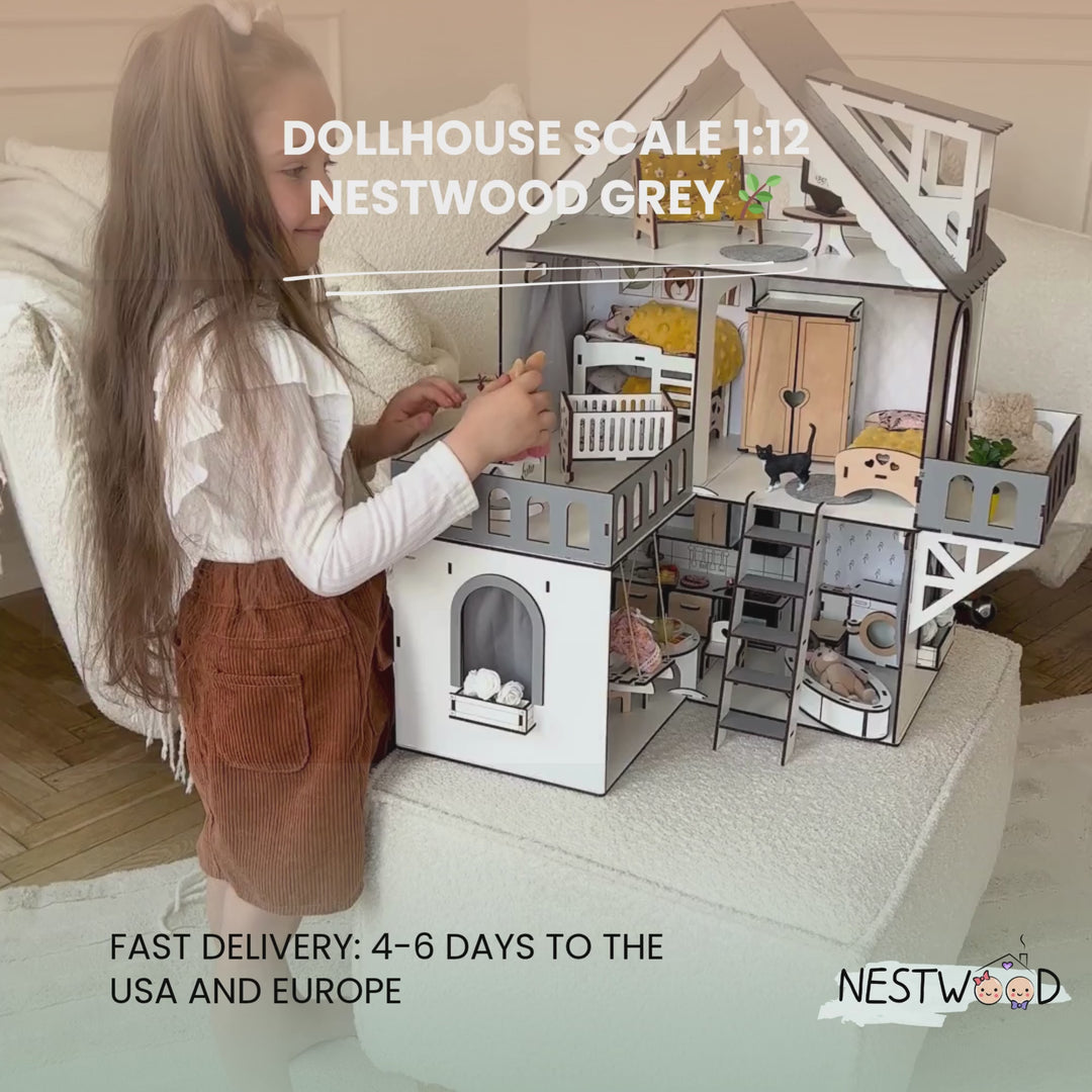 Wooden dollhouse Mini cottage scale 1:12 NestWood Eco