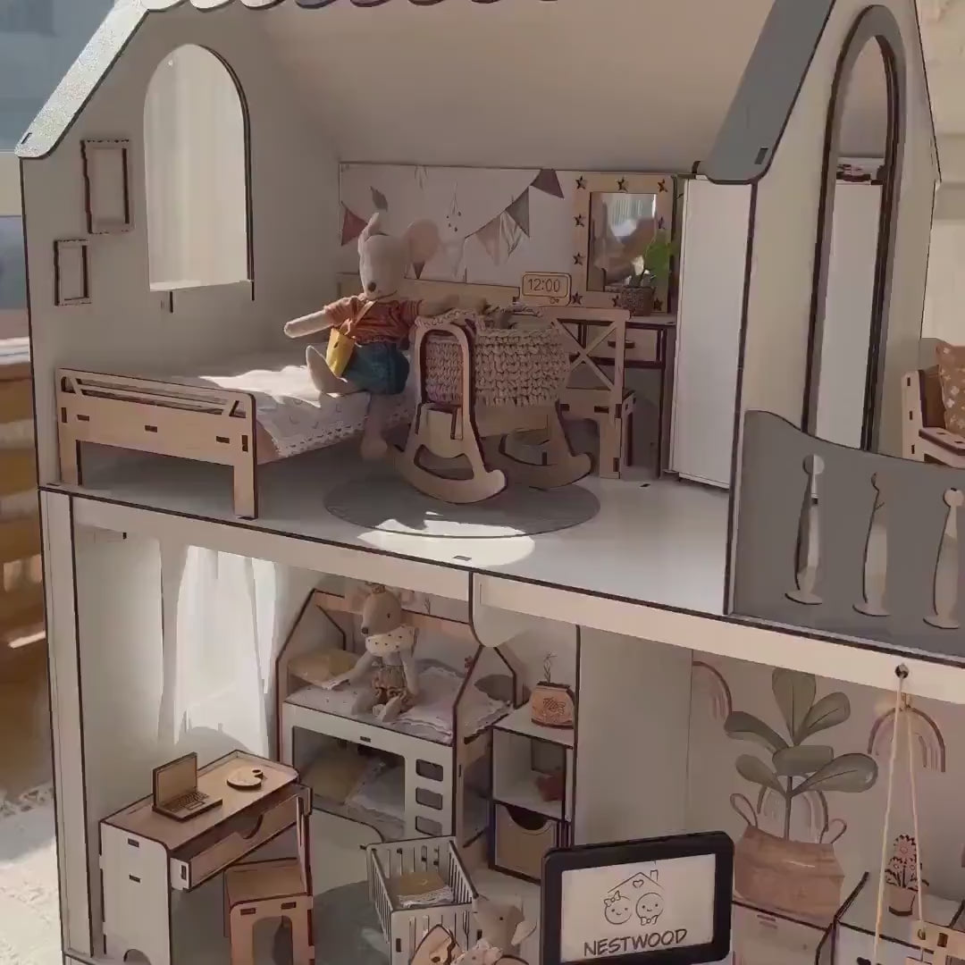 Wooden dollhouse Lux Light scale 1:6 NestWood Eco