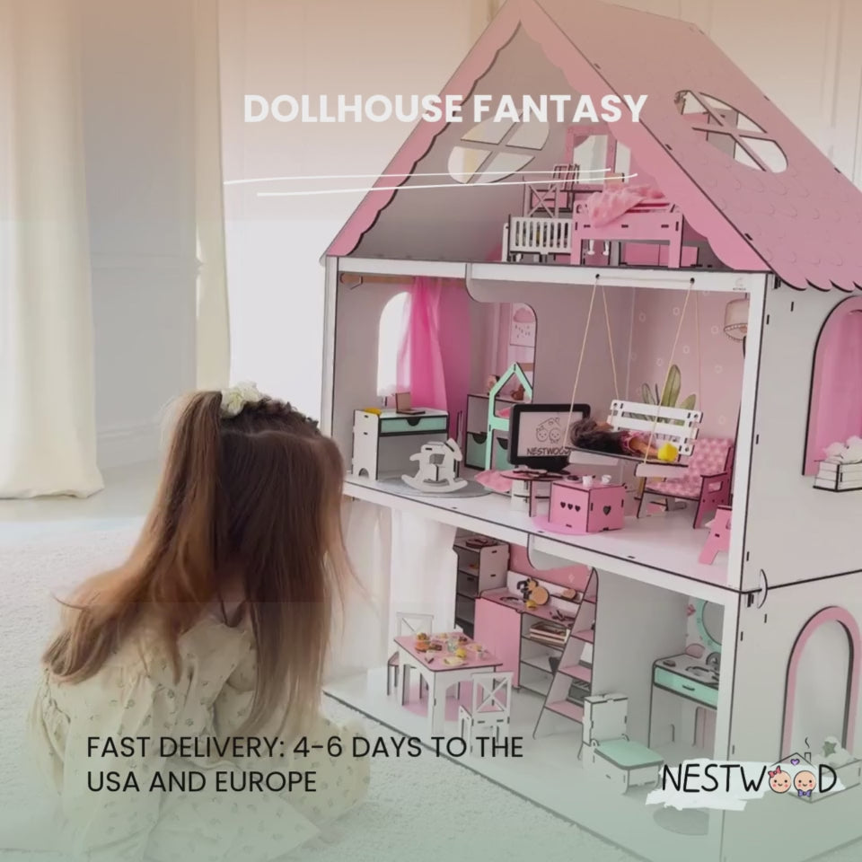 Wooden dollhouse Fantasy scale 1:6 NestWood pink