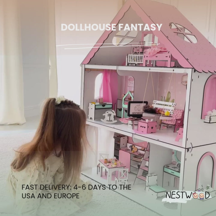 Wooden dollhouse Fantasy scale 1:6 NestWood pink