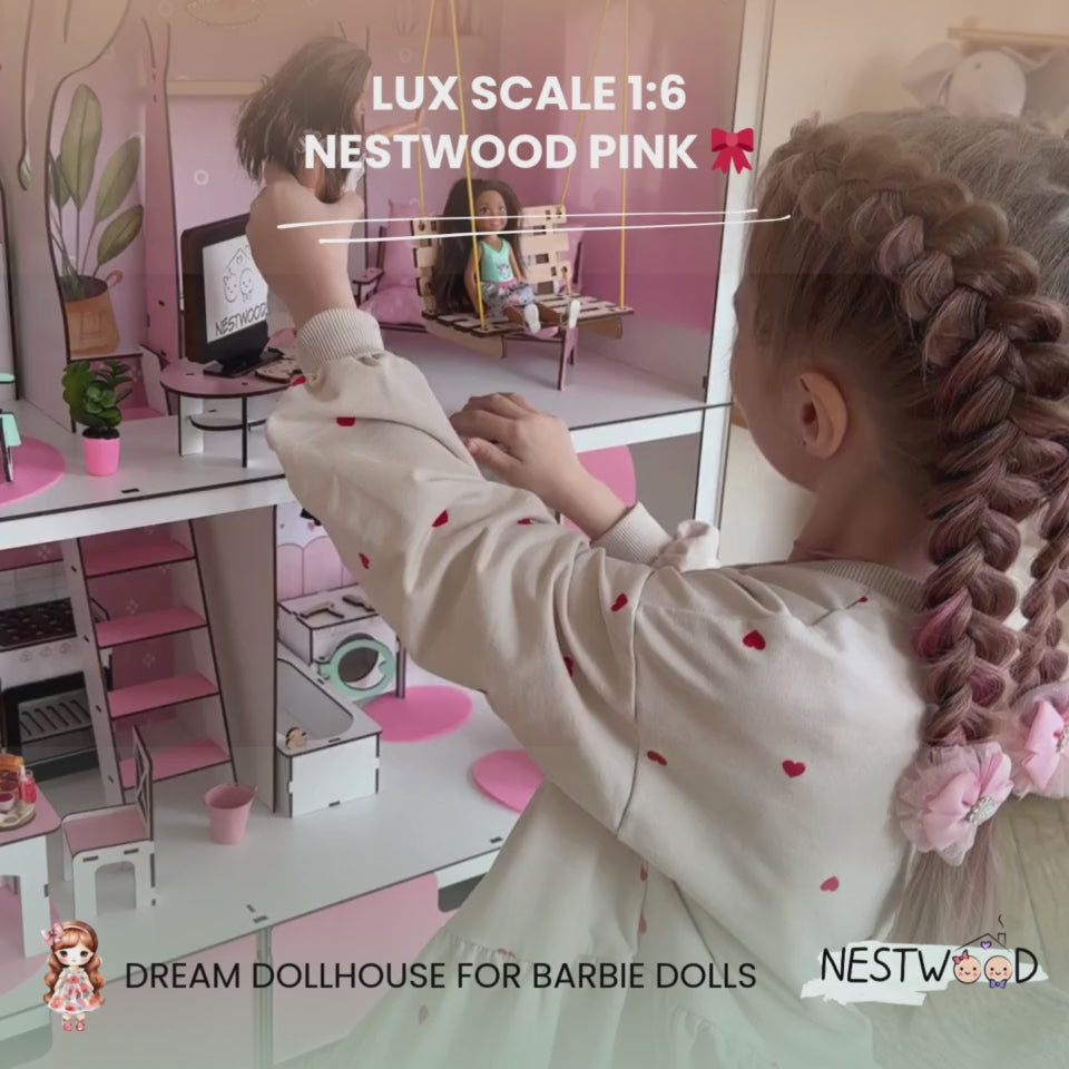 Wooden dollhouse Lux with organizer scale 1:6 NestWood pink