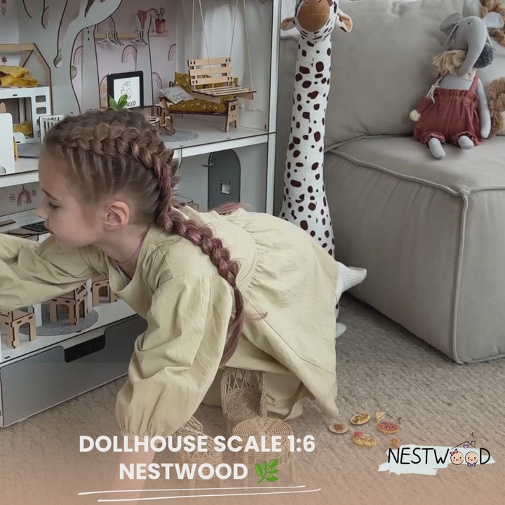 Wooden dollhouse Lux with organizer, balcony and terrace scale 1:6 NestWood Eco