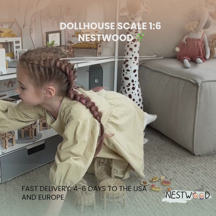 Wooden dollhouse Lux with organizer, balcony and terrace scale 1:6 NestWood Eco