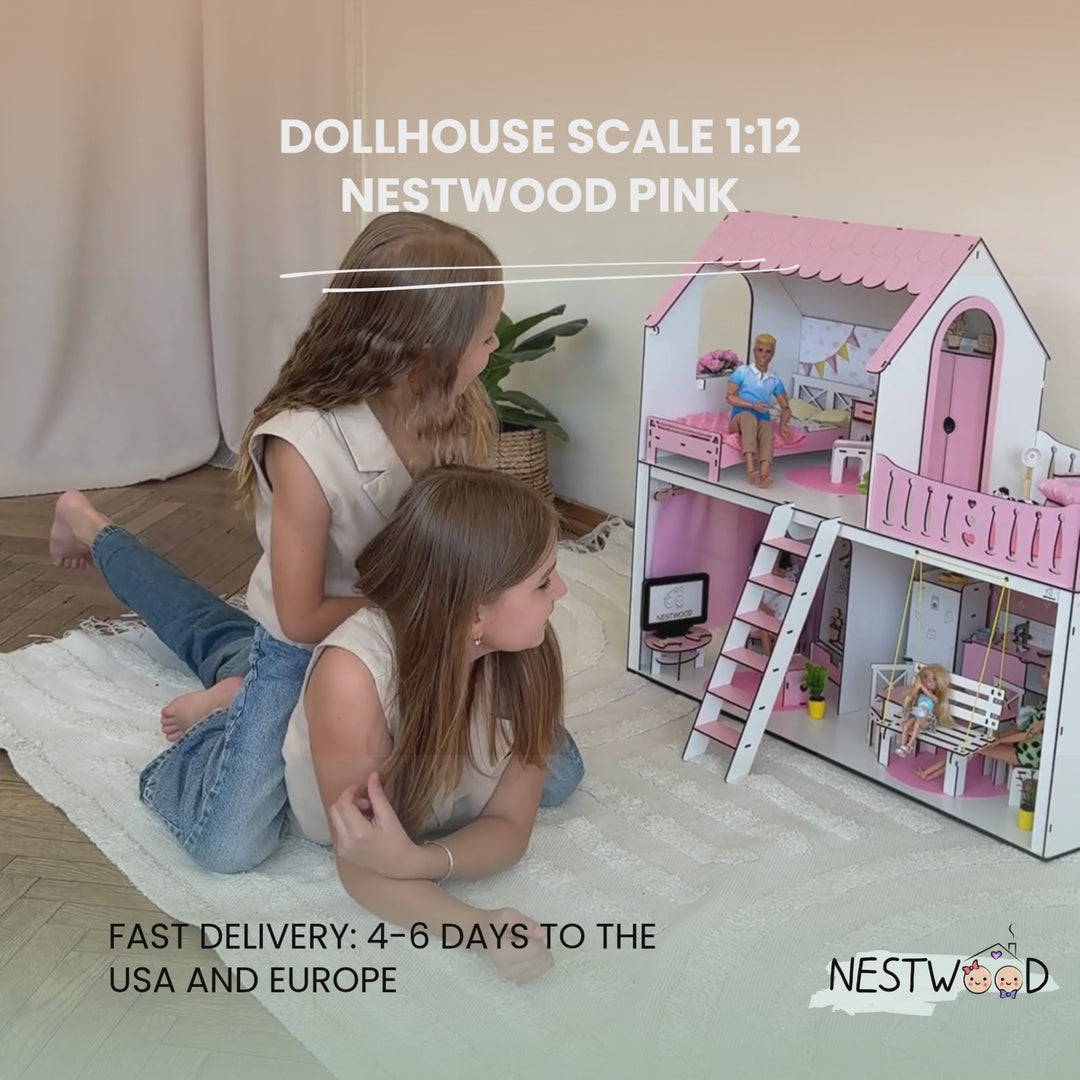 Wooden dollhouse Dream scale 1:6 NestWood pink